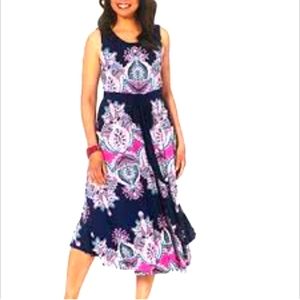 New Directions multicolor midi sleeveless dress. Large